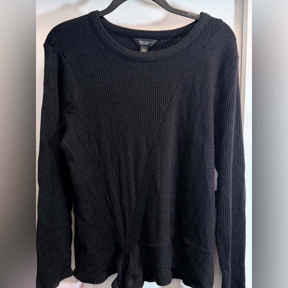 Simply Vera Vera Wang Ribbed Black Crewneck Sweater- Womens XL